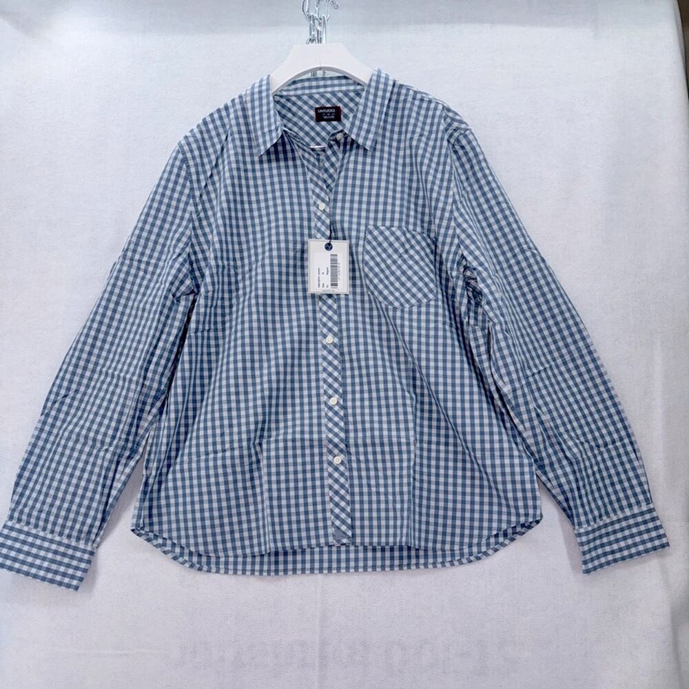 NWT UNTUCKit Crispo Women’s 100% cotton Button Down LS Shirt sz 16 Blue Gingham